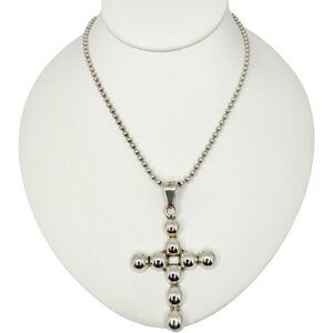 Taxco Mexico Cross Pendant Necklace 16"  925 Sterling Silver Christian Ball